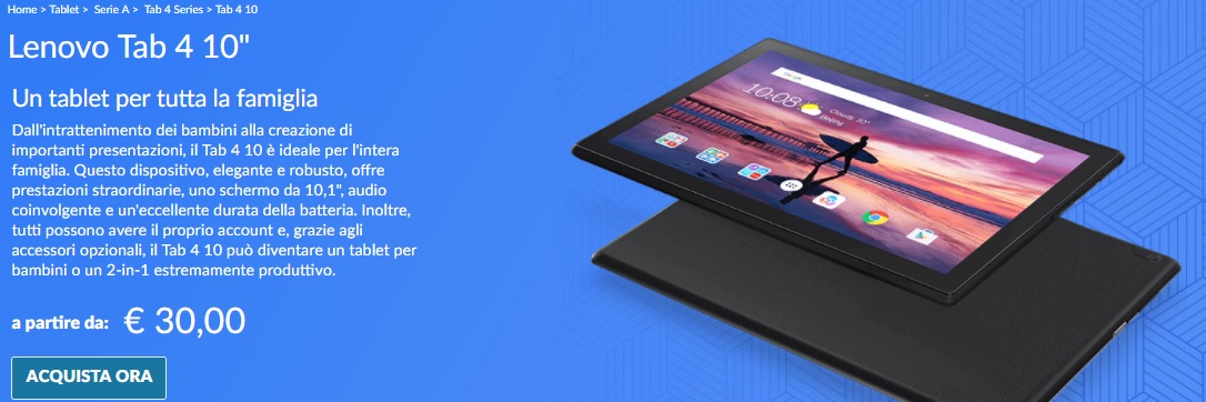 Lenovo Tab 4 10 offerta 30 euro