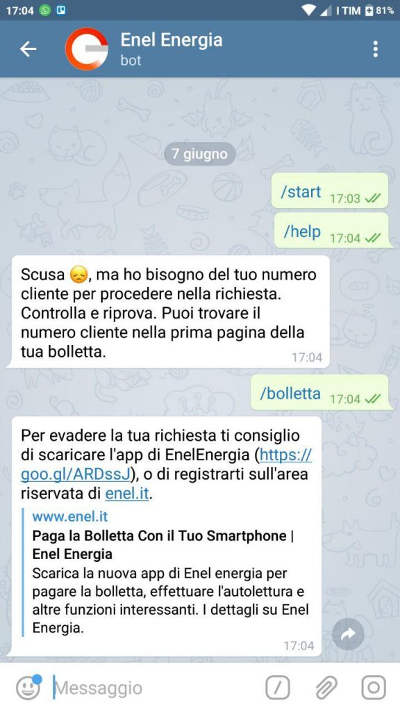 enelenergiabot telegram avvio