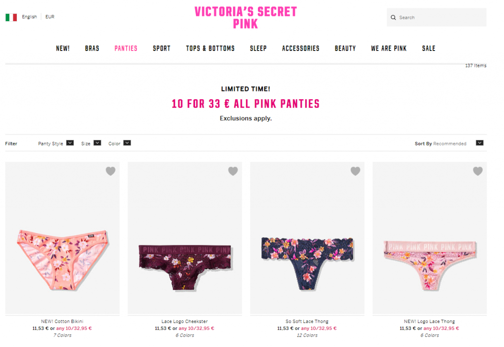 mutande e reggiseno victoria secret