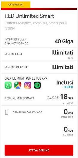 Vodafone Red Unlimited Smart e Samsung Galaxy A50