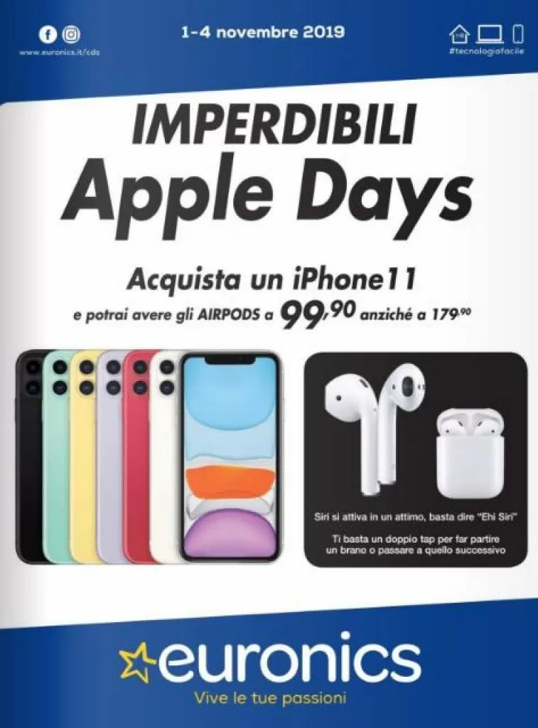 Put together Dalset nationalism Volantino Euronics: Apple AirPods in offerta a 99€ fino a domani - MrDeals