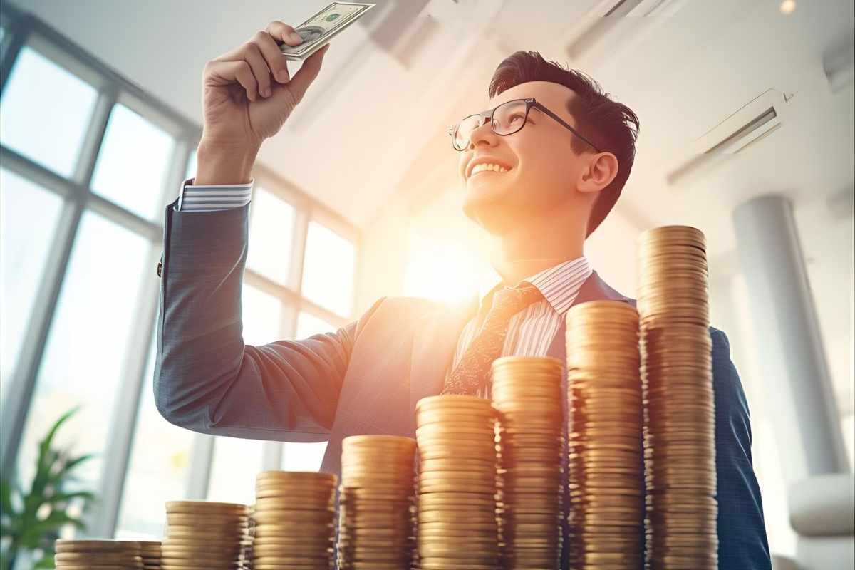 Ragazzo che sorride per aver risparmiato denaro