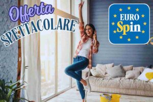 donna felice fa pulizie logo eurospin scritta