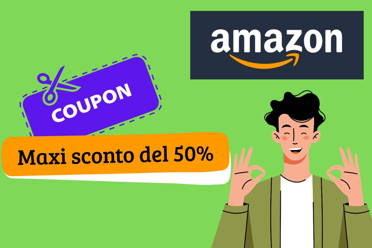 grafica coupon uomo ok logo amazon scritta