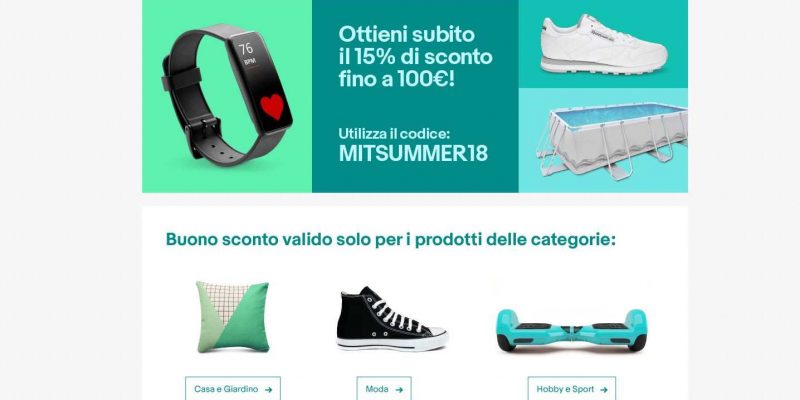 eBay MITSUMMER18: ottieni il 15% di sconto su categorie selezionate!