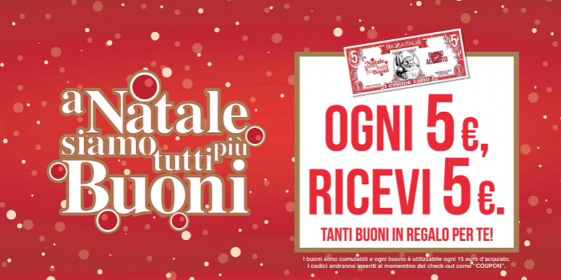 Promo folle Piazza Italia: 5€ in regalo ogni 5€ spesi